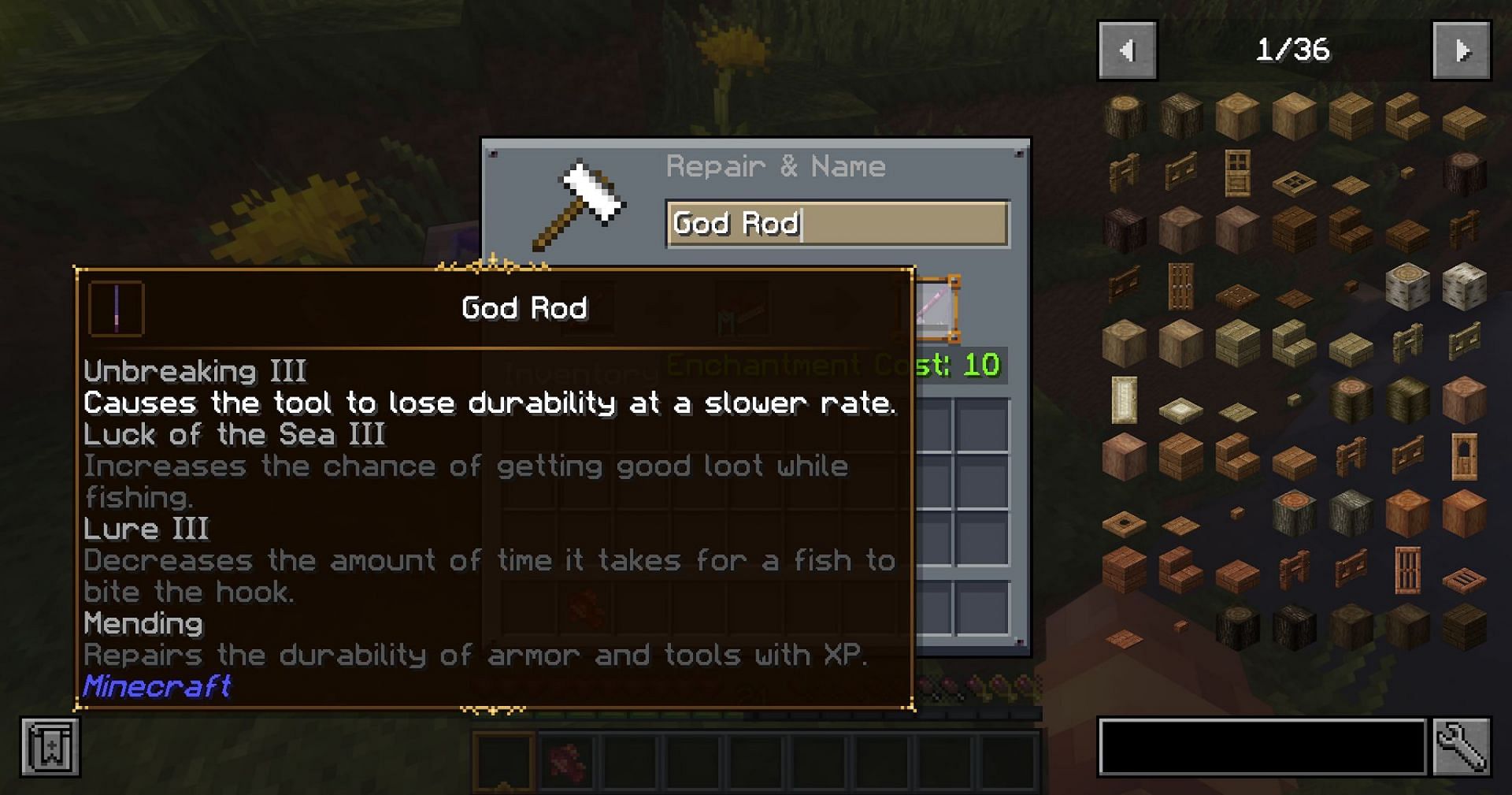 A fully enchanted fishing rod (Image via Mojang)